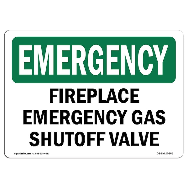 Safety Sign, OSHA EMERGENCY, 7" Height, Aluminum, Fireplace Gas Shutoff Valve, Landscape